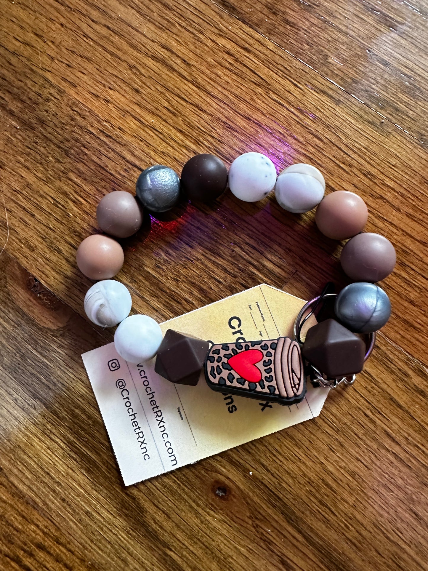 Cafe/Coffee Theme Silicone Bead Keychain Bracelets
