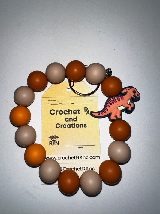 Dino Theme Silicone Bead Keychain Bracelets
