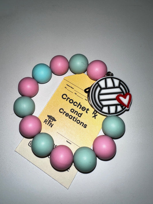 Sports Theme Silicone Bead Keychain Bracelets